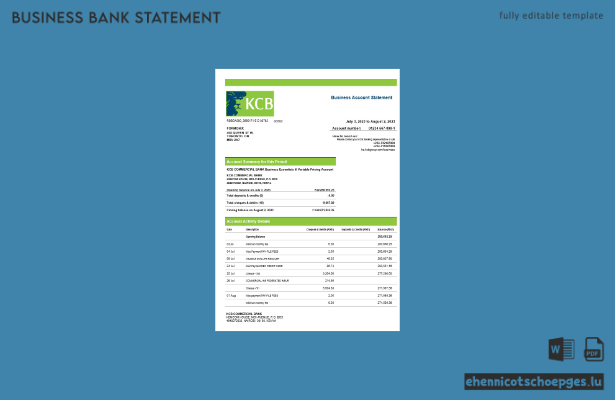 Beispiel eines Kontoauszugs der Kenya Commercial Bank (Word- und PDF-Datei)